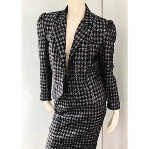 Vintage Houndstooth Skirt Suit, Size XS-S, Checked Black & White Wool Blazer